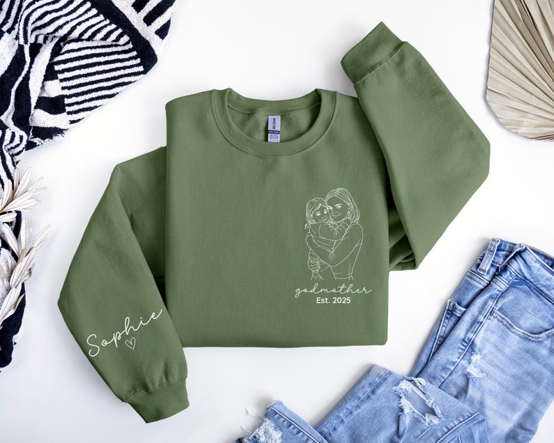 Custom Godmother With Kid Names Sweatshirt, God Parent Proposal Gift, Godmother Sweater,Personalized Godfather Sweatshirt, Gift for Madrina afbeelding 7