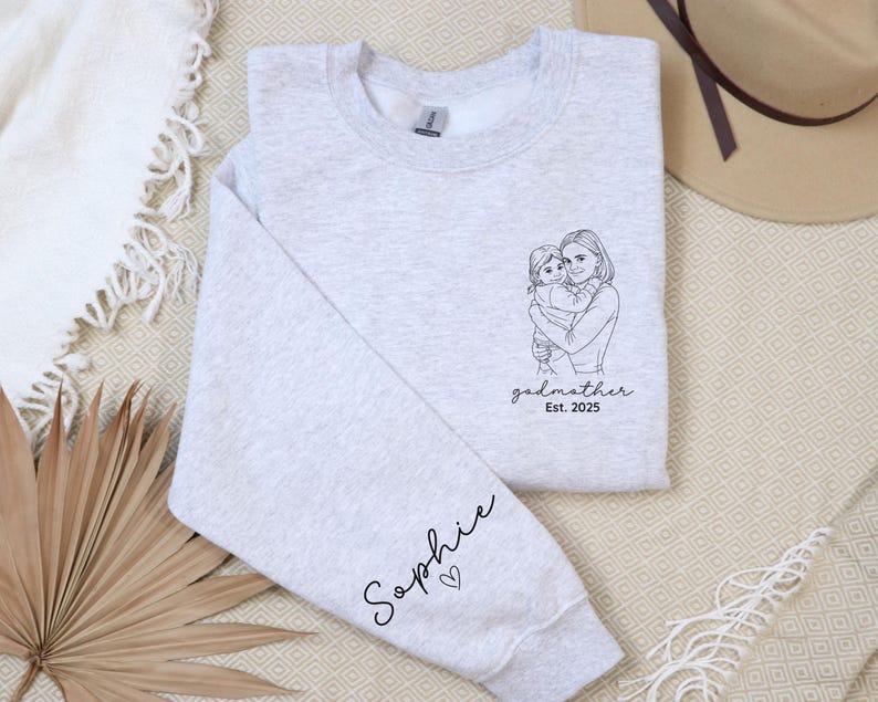 Custom Godmother With Kid Names Sweatshirt, God Parent Proposal Gift, Godmother Sweater,Personalized Godfather Sweatshirt, Gift for Madrina afbeelding 6