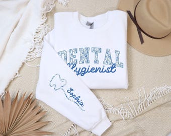 Sweat-shirt personnalisé pour hygiéniste dentaire, cadeau RDH, pull d'hygiène dentaire, col rond pour dentiste, vêtements pour cabinet dentaire, cadeau pour hygiéniste dentaire