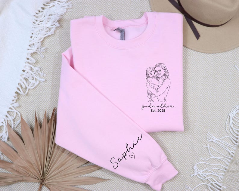 Custom Godmother With Kid Names Sweatshirt, God Parent Proposal Gift, Godmother Sweater,Personalized Godfather Sweatshirt, Gift for Madrina afbeelding 5