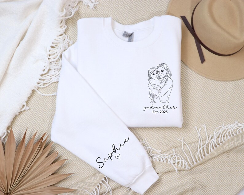 Custom Godmother With Kid Names Sweatshirt, God Parent Proposal Gift, Godmother Sweater,Personalized Godfather Sweatshirt, Gift for Madrina afbeelding 4