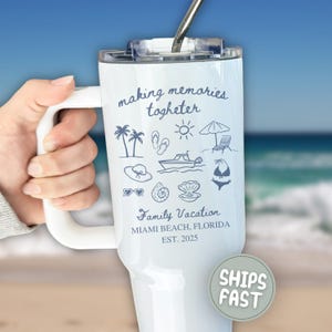Personalized Beach Tumbler for Family Vacation, Beach Family Vacation Tumbler 40oz with Straw for Sister Trip, Custom Girls Trip Gift 2025