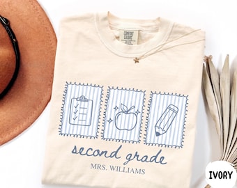 Custom Second Grade Teacher Comfort Colors Shirt, Back To School Teacher Gift, 2nd Grade Teacher Shirt,  Personalized 2nd Grade Team Tshirt