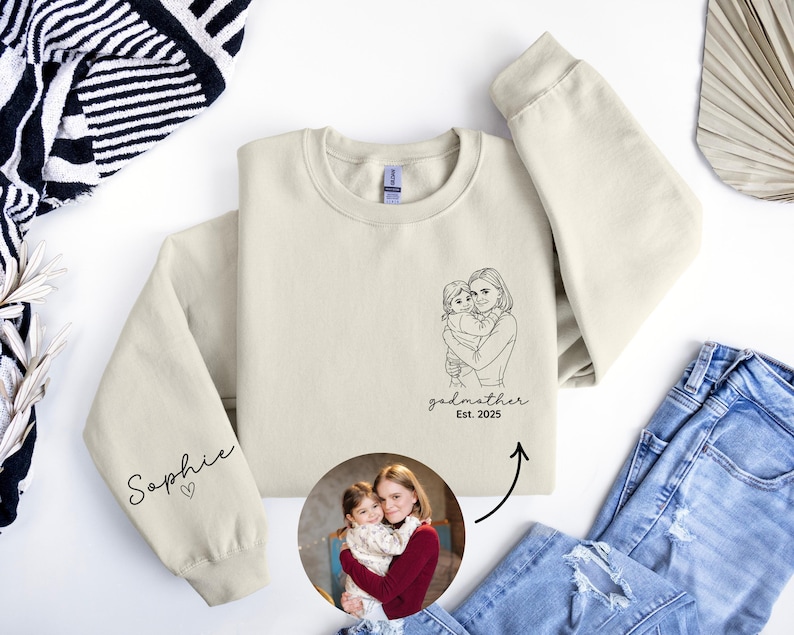 Custom Godmother With Kid Names Sweatshirt, God Parent Proposal Gift, Godmother Sweater,Personalized Godfather Sweatshirt, Gift for Madrina afbeelding 1