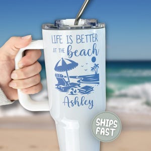 Personalized Beach Tumbler for Family Vacation, Beach Family Vacation Tumbler 40oz with Straw for Sister Trip, Custom Girls Trip Gift 2025