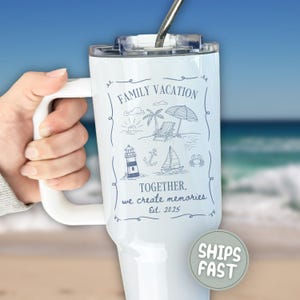 Personalized Beach Tumbler for Family Vacation, Beach Family Vacation Tumbler 40oz with Straw for Sister Trip, Custom Girls Trip Gift 2025