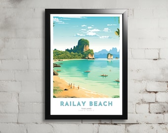 Railay Beach Travel Poster of Thailand Art Nouveau Gift for Lovers of Thailand Wall Art Decor Digital Printable of Railay Beach Painting