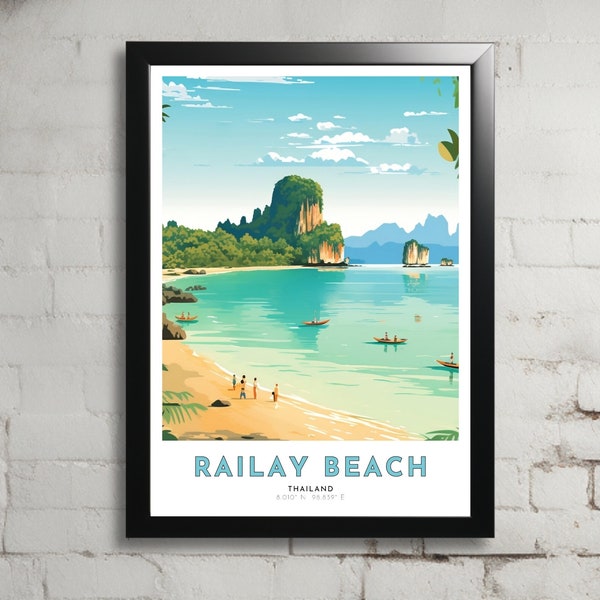 Railay Beach Travel Poster of Thailand Art Nouveau Gift for Lovers of Thailand Wall Art Decor Digital Printable of Railay Beach Painting