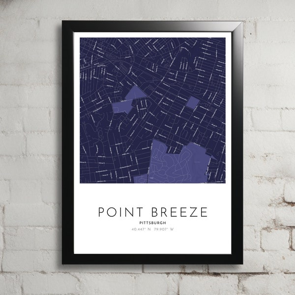 Point Breeze Map Poster, Pittsburgh Map Printable, Map With Street Labels, Neighborhood, Geographic Wall Art, Map Lover Gift, City Map