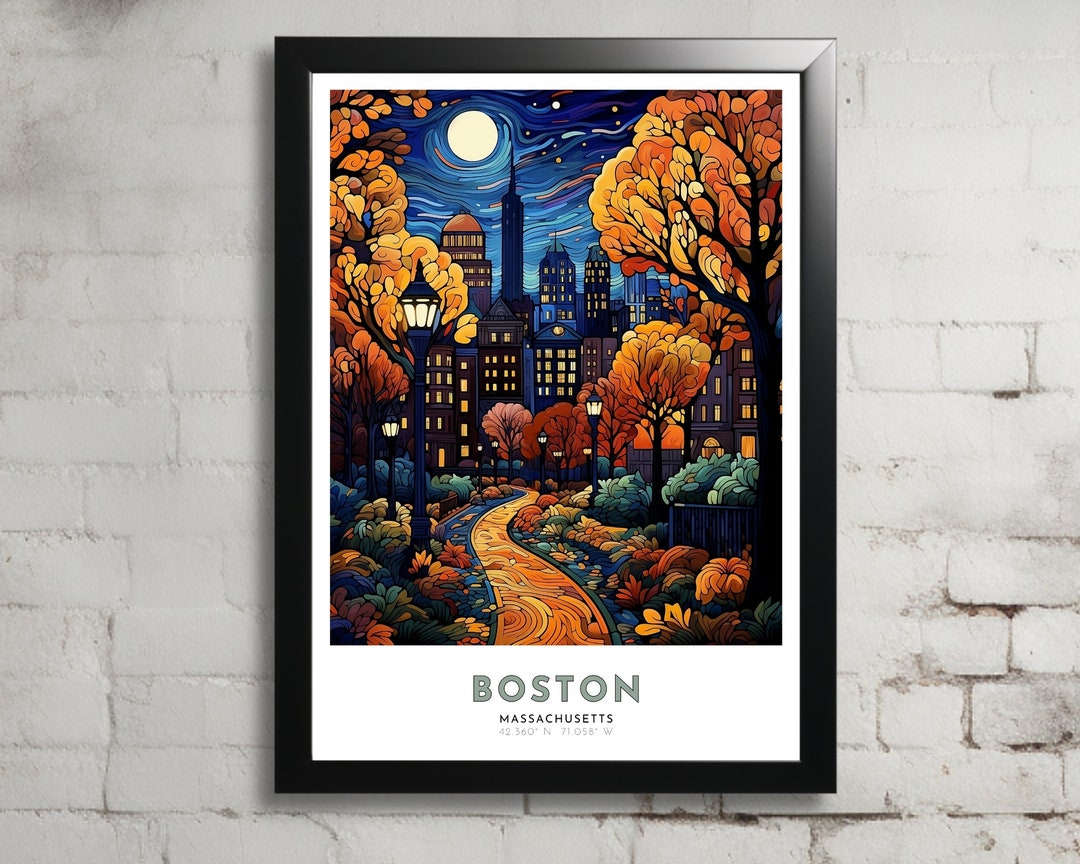Boston Massachusetts Art Nouveau Travel Poster, Boston Print, Boston Wall Art, Boston Painting
