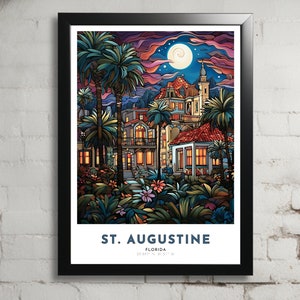 St. Augustine Florida Art Nouveau Travel Poster, St. Augustine Print, St. Augustine Wall Art, St. Augustine Painting, Florida Print