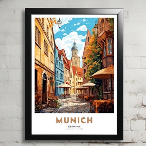 Munich Germany Nature-Inspired Art Nouveau Travel Poster, Vibrant Colors, Romantic, Abstract, Digital, Streetscapes, Cityscapes, Cafe Art