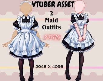 Vtuber Asset Outfit - Kawaii Maid dress| Vtuber maid dress| Vtuber clothing |  Transparent Background PNG File- dress, . Vtuber png asset
