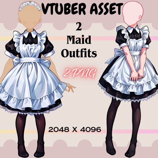 Vtuber Asset Outfit - Kawaii Maid dress| Vtuber maid dress| Vtuber clothing |  Transparent Background PNG File- dress, . Vtuber png asset