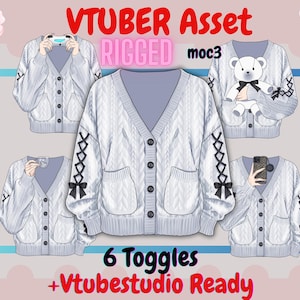 Free-ish Vtuber Asset - Rigged Knitted Cardigan| CozyLive2dAsset- Snow Bear, Multiple Skin Color ,moc3 + 7Transparent Background PNG