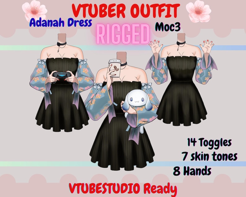 Traje de Vtuber manipulado: Vestido Adanah, 14 palancas (archivo moc3 de Vtuberstudio) Toma de la mano imagen 2