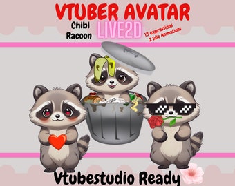 Avatar Vtuber Chibi Racoon Live2D: modelo completamente manipulado (descarga instantánea).