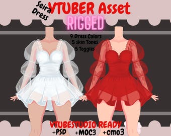 Rigged Vtuber Dress Asset: Seira Outfit, Live2D Ready (PSD, moc3, cmo3) Dress.