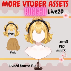 Rigged Blonde Buns Vtuber Hair Asset: Live2D, VTube Studio.