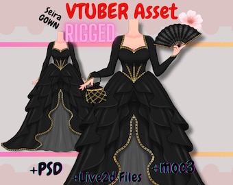 Rigged Vtuber Goth Royal Gown - Live2D Clothing Asset (PSD, cmo3, moc3).