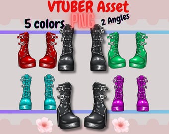 Goth Boots Vtuber Asset: 5-Color PNG Shoes (Transparent Background) Kawaii