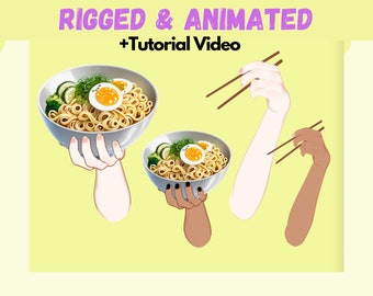 Rigged Vtuber Asset: Hands Holding Noodles - Animated Mukbang Accessory.