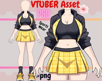 Vtuber Sports Outfit-item: gele geruite rok (PSD en png)