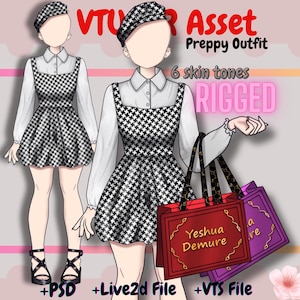 Rigged Assets -Preppy  vtuber outfit Adopt| Live2d Rig|Clothing Asset|  vtuber dress, Live2dAsset, VTuber Item, Live2D Item. psd, moc3, cmo3