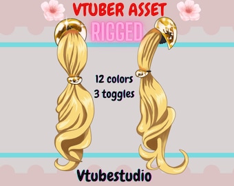 Opgetuigde gouden paardenstaarthaarextensies: aanpasbare Vtuber Live2D Asset (kawaii)
