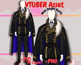 Vtuber Knight Outfit-outfit voor heren: PSD en PNG Ready to Rig