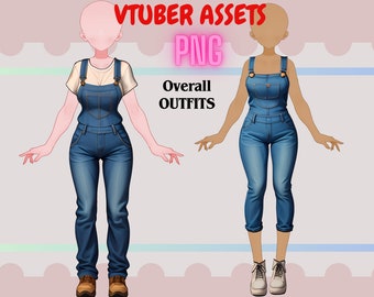 Stylish VTuber Overalls Outfit - Instant Download, PNG Asset  Transparent Background PNG File- dress, Vtuber Clothing attire, Vtuber Asset