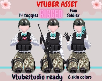 Getuigde militaire Vtuber-outfit: 14 knevels, 9 handhoudingen (klaar voor Vtubestudio)