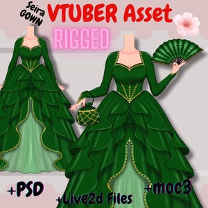 Rigged Vtuber Assets - Royal Gown outfit| Live2d Rig| Clothing Asset|  vtuber dress, Live2dAsset, VTuber hands, Live2D Item. psd, moc3, cmo3