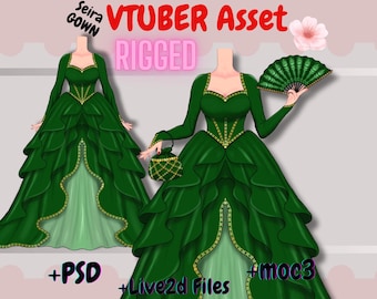 Getuigde Vtuber Royal Gown-outfit: Live2D Asset (PSD, cmo3, moc3).