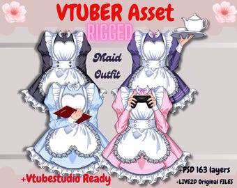 Opgetuigde vtuber dienstmeisjesoutfit| vtubestudio, Live2d-jurk, Vtuber Asset, kawaii (psd, moc3, cmo3)