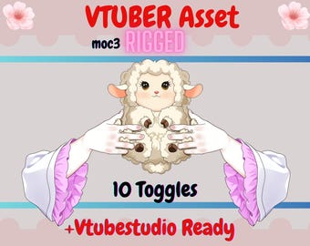 Opgetuigde Chibi-schaap Vtuber Pet Asset: Live2D Lamb (moc3, VTS) (pdf-tutorial).