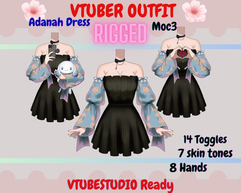 Traje de Vtuber manipulado: Vestido Adanah, 14 palancas (archivo moc3 de Vtuberstudio) Toma de la mano imagen 3