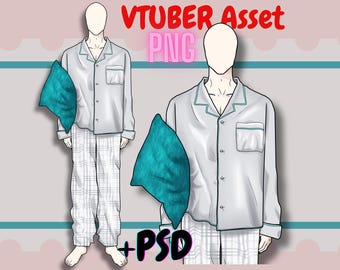 Vtuber-pyjama-outfit voor heren: PSD- en png-bestand, klaar om te monteren.