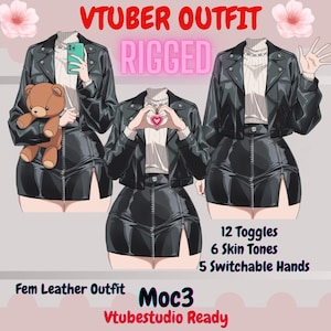 Gratis Vtuber Asset - opgetuigde gothic leren outfit| Live2d Rig| kledingitem | 6 handen vasthouden: aanpasbaar item, 12 knevels, vtubestudio