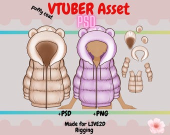 Kerst Vtuber-outfit: Winter Puffy Jacket Asset (PSD en png).