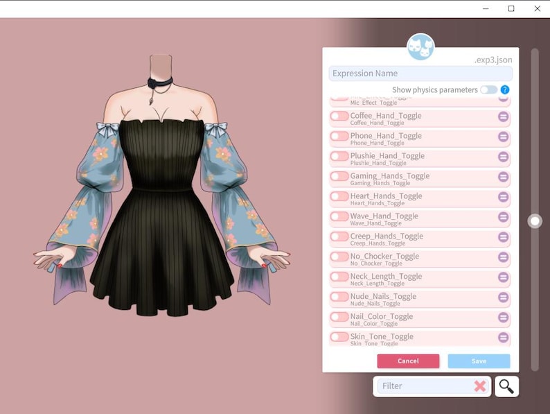 Traje de Vtuber manipulado: Vestido Adanah, 14 palancas (archivo moc3 de Vtuberstudio) Toma de la mano imagen 8