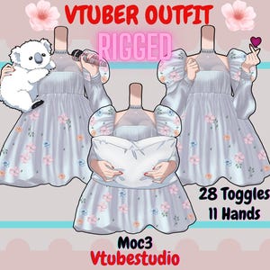 Free Vtuber Asset - Rigged Kawaii puff Dress outfit|Live2d Rig| clothing Asset |11 Hand holding - Customizable asset,28 toggles, vtubestudio