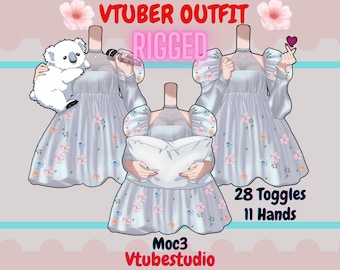 Free Rigged Kawaii Puff Dress – VTuber Outfit, 28 Toggles, 11 Hand Poses.