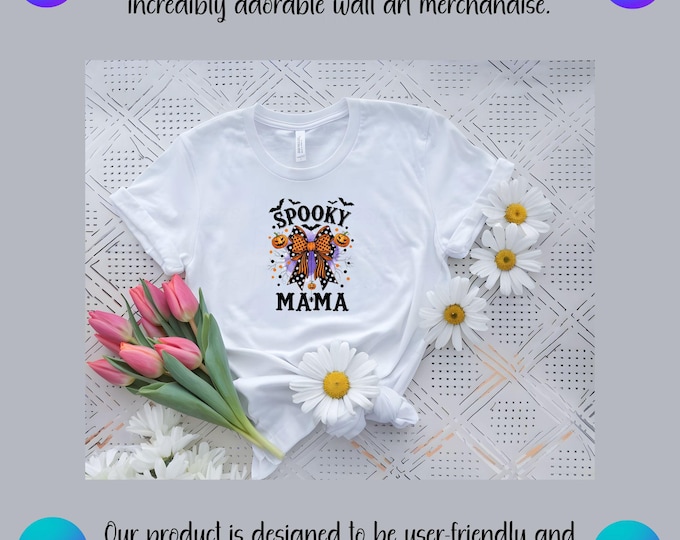Featured listing image: Spooky Mama Halloween T-Shirt: Polka Dot Bow, Pumpkins & Bats