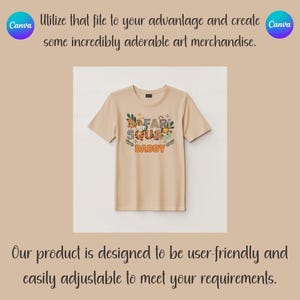 May include: Tan short-sleeved t-shirt with the text "Safari Squad Daddy" in a colorful, playful design. The shirt features jungle animal illustrations. The Canva logo is visible in the top corners.