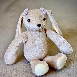 Handmade Bunny Toy with floppy years and dress to cuddle | Plush Rabbit Toy | Stuffed Bunny Toy | Huggy Soft Toy | Pink | Blue