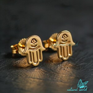 14K gouden Hamsa hand oorbellen, 14k gouden oorbellen met het boze oog, Hamsa hand oorbellen, oorbellen met de hand van Fatima, Hamsa hand oorbellen