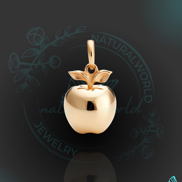 Pendentif breloque pomme plaqué or 14 carats, pendentif breloque fruit pomme et feuille, pendentif breloque pomme 3D, pendentif pomme mignonne, breloque pomme design