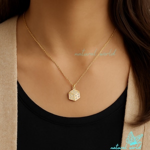Diamond Dice Pendant, Gold Game Dice Pendant, Gold 3D Dice Charm Pendant, Gaming Dice Pendant, Playing Dice Charm Pendant