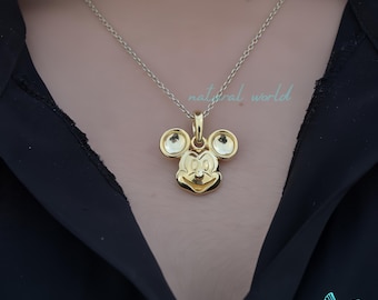 14K Gold Mickey Mouse Face Charm Pendant, Cute Gold Mickey Face Pendant, Gold Disney Mickey Pendant, Dainty Mickey Mouse Pendant